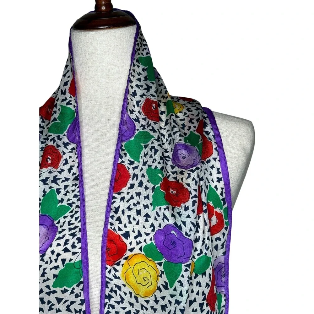 Colorful Floral Scarf‎ Abstract Polka Dot Y2K Retro Wrap 10 x 50
